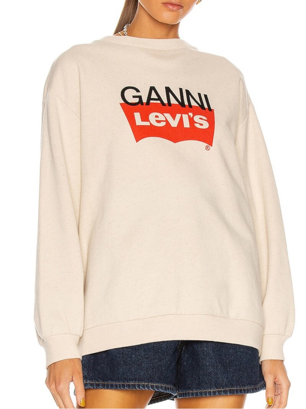 Ganni x Levi’s Cream Sweatshirt with snaps in back
